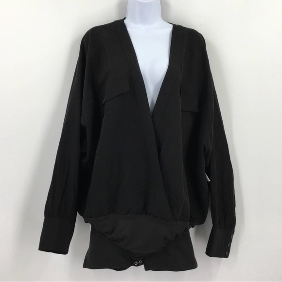 Good American Utility-style Bodysuit - Deep V-Neck Long Sleeve Black - NWOT - Picture 6 of 7